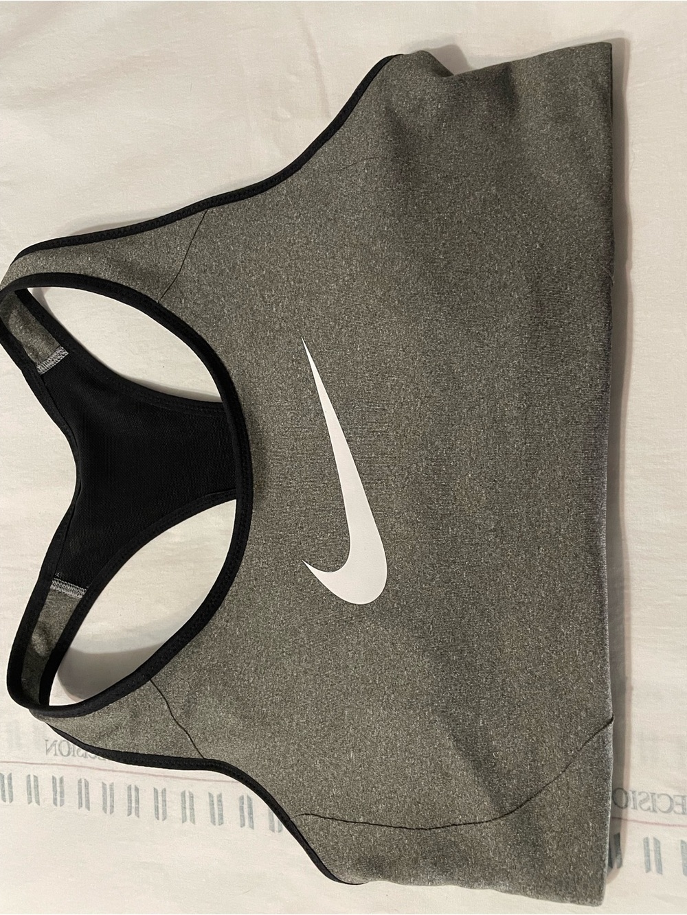 Nike Gray and Black Racerback Sports Bra with White Swoosh